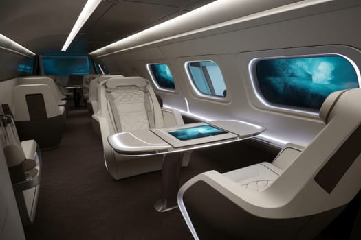 First class seats. Sky travel curtain. Generate Ai