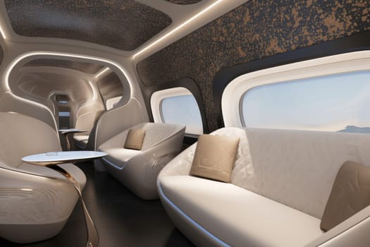 First class seats. futuristic plane. Modern future. Generate Ai