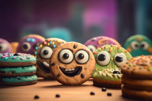 Funny cookies with eyes. Smile food. Generate Ai