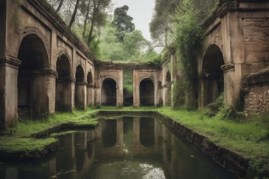 Ancient cistern ruins. History palace water. Generate Ai