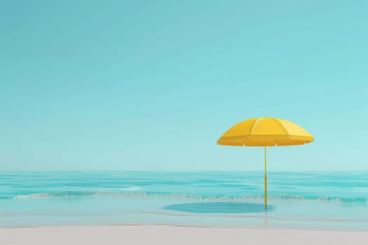 a yellow umbrella sitting on top of a sandy beach under a blue sky. generative ai.