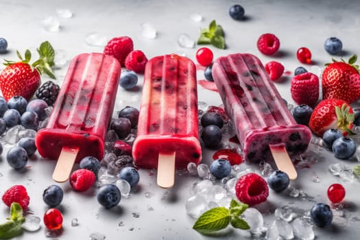 Healthy mixed berry popsicle. Ice cream. Generate Ai