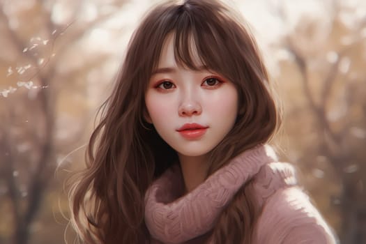 Beautiful asian woman at nature. Skin care. Fictional person. Generate Ai