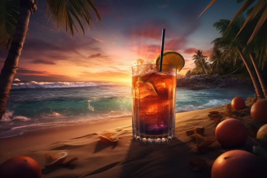 Beach cocktail ocean. Mexico drink celebration. Generate AI
