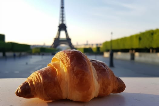 Paris croissant food. Morning cafe. Generate Ai