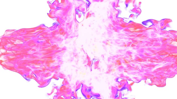 3d illustration. Tongues of pink flame collide from opposite sides on a white background