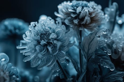 Frozen blue flower plant. Winter fresh. Generate Ai