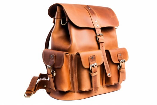 Leather travel backpack bag. Fashion luggage. Generate Ai