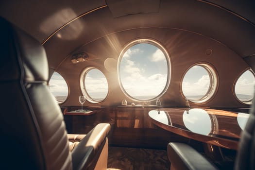 Luxury interior business jet flight. Corporate airplane. Generate Ai