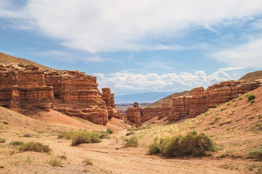 Landscape Charyn canyon in the national park of the Almaty region. Scenic nature of South-Eastern Kazakhstan.