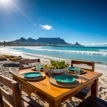 Experience the breathtaking beauty of Cape Town, South Africa, with this image that captures the essence of a coastal paradise. Marvel at the iconic Table Mountain in the background, with its majestic peak rising above the city skyline. The foreground showcases a stunning beachscape, where white sands meet crystal-clear waters. This tranquil scene harmoniously merges vibrant city life and natural landscapes. The warm sun casts vibrant and inviting colors, highlighting the pristine beaches and creating a sense of serenity. Immerse yourself in the diverse cultural experiences and outdoor activities that Cape Town offers. Let this image evoke a strong emotional response, leaving you in awe of the captivating beauty of Cape Town as a coastal retreat.