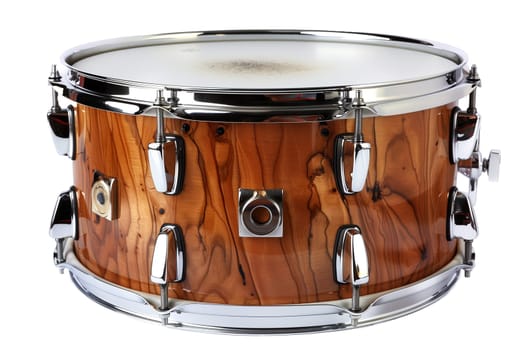 Drum snare with chrome elements and wooden body ai generated image