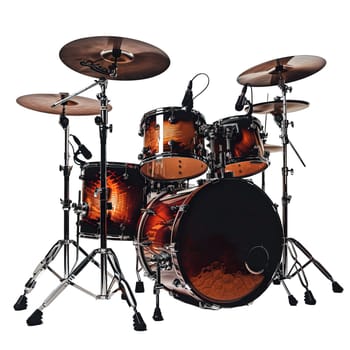 Dark wood drum kit with cymbals ai generated image