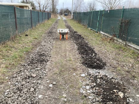 Construction of road filling the with gravel