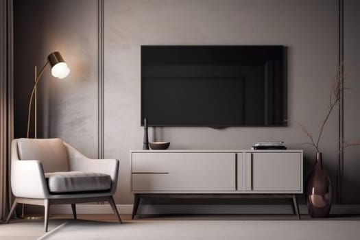 Modern tv cabinet armchair. Furniture set. Generate Ai