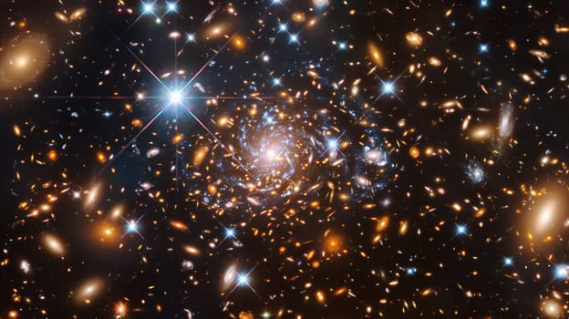 A cluster of galaxies with many stars and a bright star