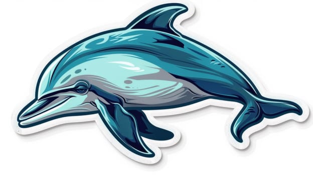 A dolphin sticker on a white background with blue and gray colors