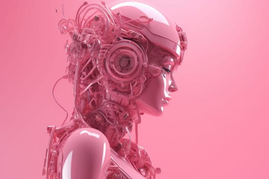 Pink woman robot makeup. Skin face art. Generate Ai