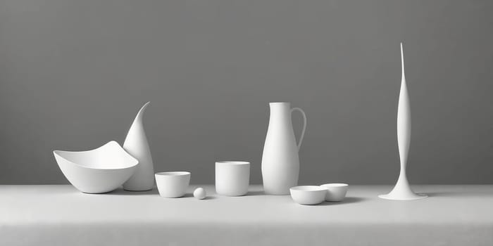 Composition of simple objects against plain grey background. Ai Generative