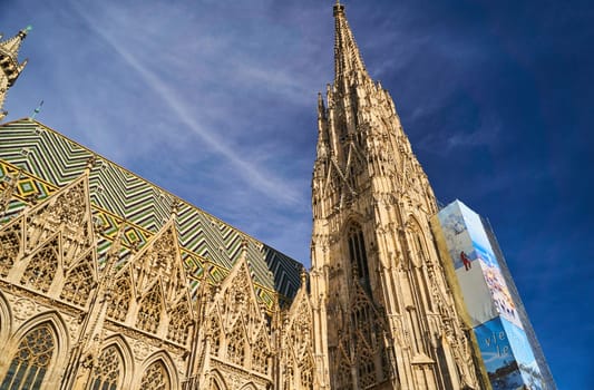 VIENNA, AUSTRIA - 10.10.2022: View from Stephansplatz to St. Stephen's Cathedral in Vienna. High quality photo