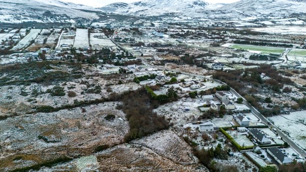 Aerial view of a snow covered Ardara in County Donegal - Ireland.