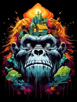 King Kong portrait. Portrait of an angry and terrified giant gorilla in vector pop art style. Template for t-shirt, sticker, etc.