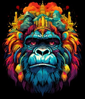 King Kong portrait. Portrait of an angry and terrified giant gorilla in vector pop art style. Template for t-shirt, sticker, etc.