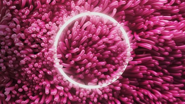 3d render of pink anemone algae swaying underwater with neon circle in 4k