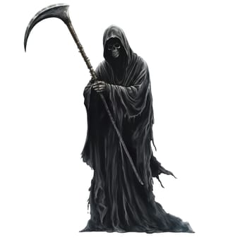 a grim reaper holding a scythe with alpha channel in 3k