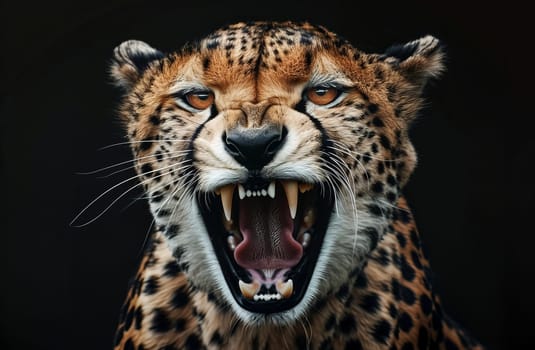 cheetah animal with open mouth on black background in 4k