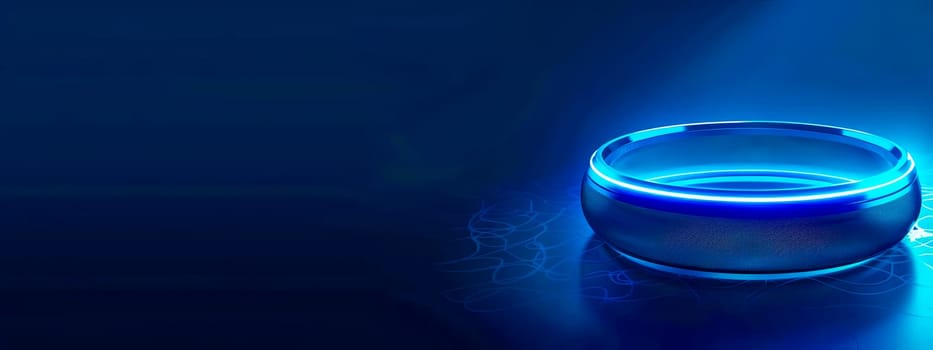 Futuristic Smart Ring Glowing with Blue Light, copy space