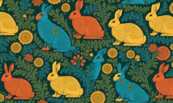 A captivating illustration featuring brown rabbits amidst lush green foliage. The detailed artwork captures the essence of a vibrant and lively natural habitat.