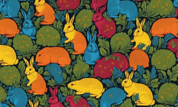 A captivating illustration featuring brown rabbits amidst lush green foliage. The detailed artwork captures the essence of a vibrant and lively natural habitat.