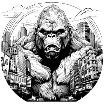 King Kong against a urban background. Template for t-shirt print, mtiker, poster, etc.