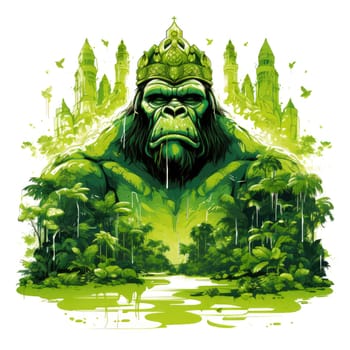 King Kong against a tropical background. Template for t-shirt print, mtiker, poster, etc.