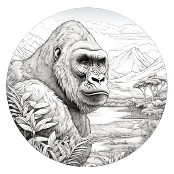 King Kong against a tropical background. Template for t-shirt print, mtiker, poster, etc.