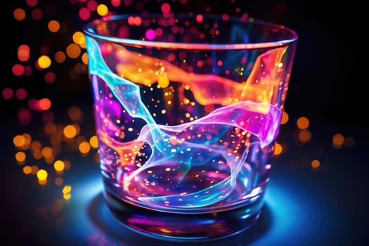 Bright colourful image of a variety of glass objects of different shapes and structures in neon colours. Background and texture. Light and colour.