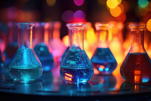 Bright colourful image of a variety of glass objects of different shapes and structures in neon colours. Background and texture. Light and colour.