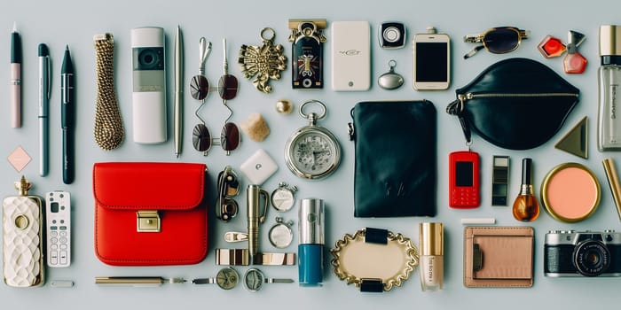 The knolling different women accessories.