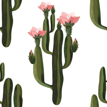 Cacti. Seamless watercolor pattern for wrapping paper, wallpaper and textiles