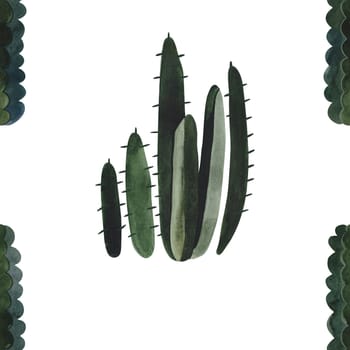 Cacti. Seamless watercolor pattern for wrapping paper, wallpaper and textiles