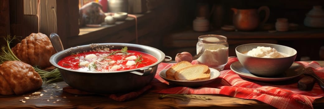 A table showcasing a variety of bowls filled with savory soup and fresh bread.