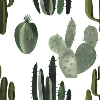 Cacti. Seamless watercolor pattern for wrapping paper, wallpaper and textiles