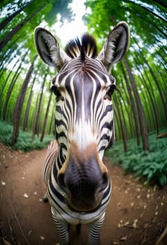 Close-up Animal in forest take selfie. interaction between wildlife and modern photography trends