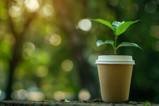 Sprout growing in the coffee cup. environmentally friendly, recycling, generated with AI.