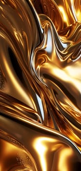 Shiny golden metal waves background and wallpaper. Neural network generated in January 2024. Not based on any actual scene or pattern.