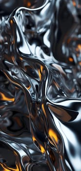 Black glassy waves background and wallpaper. Neural network generated in January 2024. Not based on any actual scene or pattern.