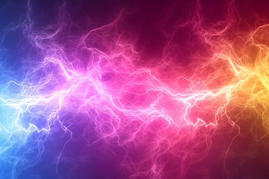 Colorful gradient bright and vibrant electric power discharges wallpaper and background. Neural network generated image. Not based on any actual scene or pattern.