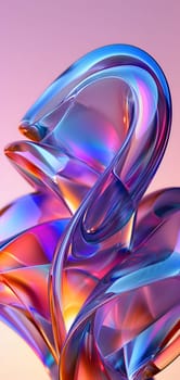 Abstract colorful glassy form on pink background. Neural network generated in January 2024. Not based on any actual scene or pattern.