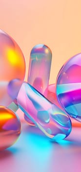Abstract colorful glassy round objects on gradient background. Neural network generated in January 2024. Not based on any actual scene or pattern.